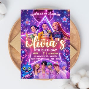 kpop Birthday Invitation | Kpop Demon Hunters Birthday Invitation | Editable Canva Template | Kpop Anime Invite | Printable Digital Download