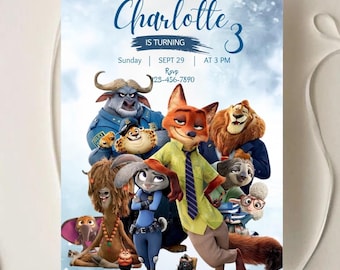 Zootopia 2 verjaardagsuitnodiging bewerkbare sjabloon, Zootopia digitale download, Judy Hopps, Zootropolis uitnodiging digitale download Canva-sjabloon