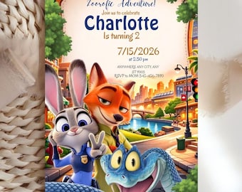 Invito di compleanno di Zootropolis 2 - Modello modificabile, download digitale di Zootropolis, Judy Hopps, Invito di Zootropolis - Download digitale - Modello Canva