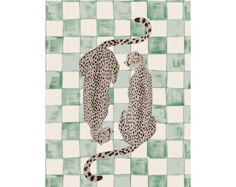Leopard Pair Checkerboard Matte Vertical Posters | Cheetah Art Print