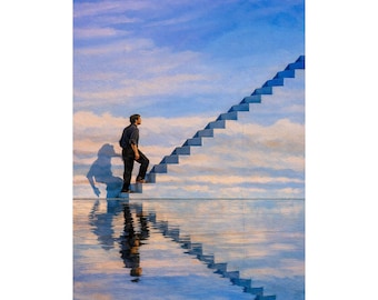 Man Walking Stairs Into Sky Poster | Matte Vertical Poster