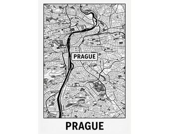 Prague City Map Poster | Minimalist Black and White Street Art (Matte Vertical)