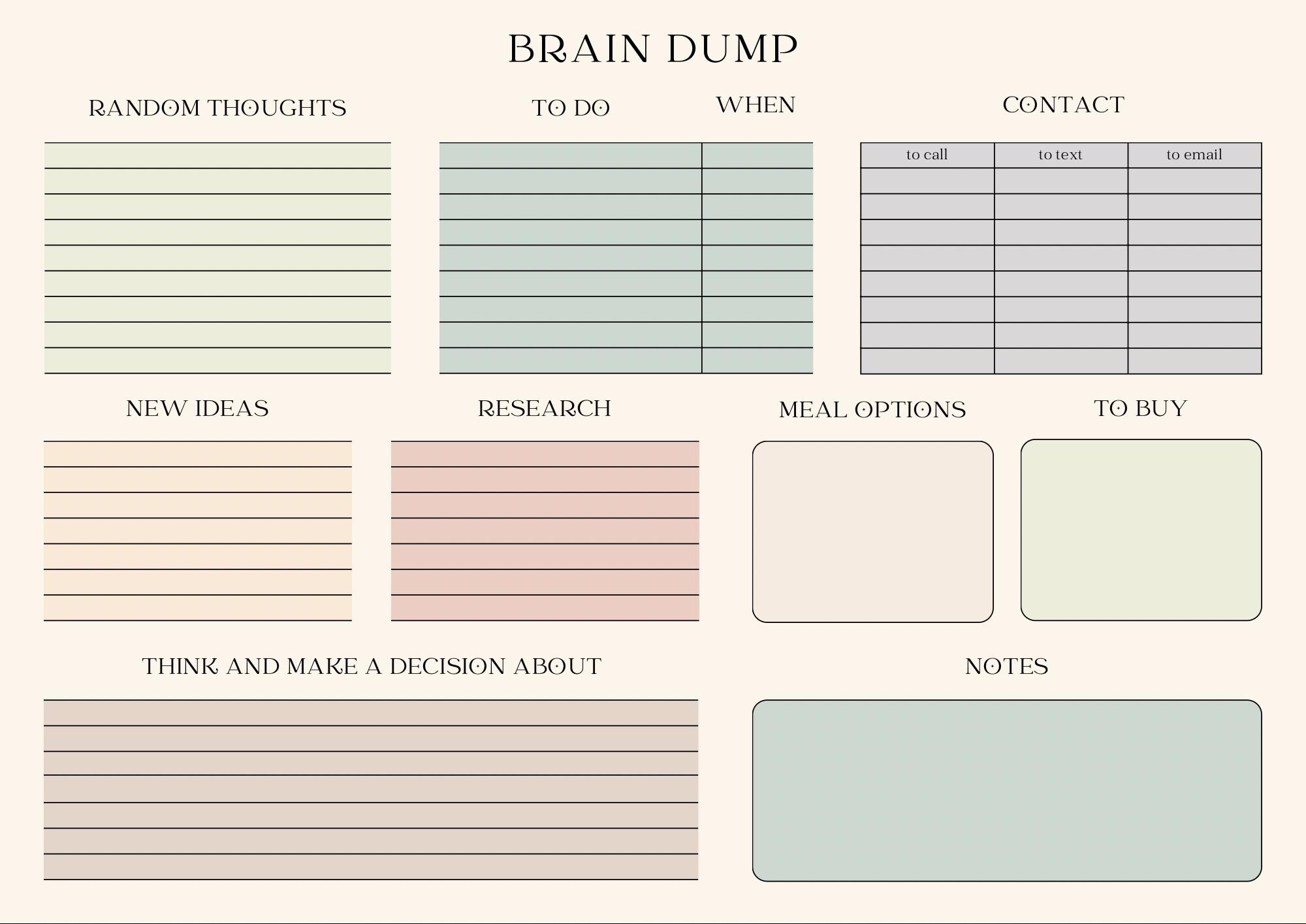 ADHD Brain Dump Planner, Mental Clarity Worksheet (digital PDF A4 ...