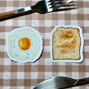 Pegatinas troqueladas de huevo frito y tostadas (opciones de una pieza o juego) / Pegatinas para estudiar inglés, diario, computadora portátil, iPad y botella