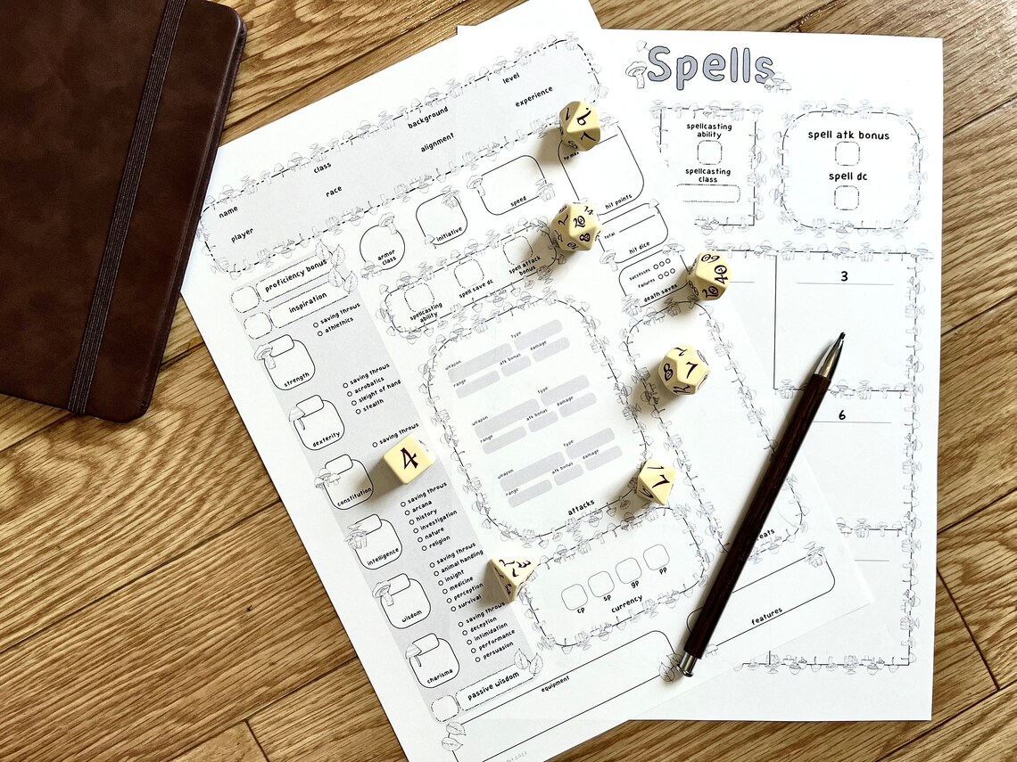 Mushroom Dungeons and Dragons 5E Printable TTRPG Character Sheet ...