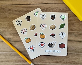 Pixel Things Sticker Sheet | Journal, English, Pixel Art, Cute, Game, Water bottle, Sticker Sheet