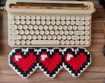 Pixel Herzen Keyboard Teppich | Videospiel Handgemachter Tufted Punch Needle Stickerei Gaming Gampad Teppich