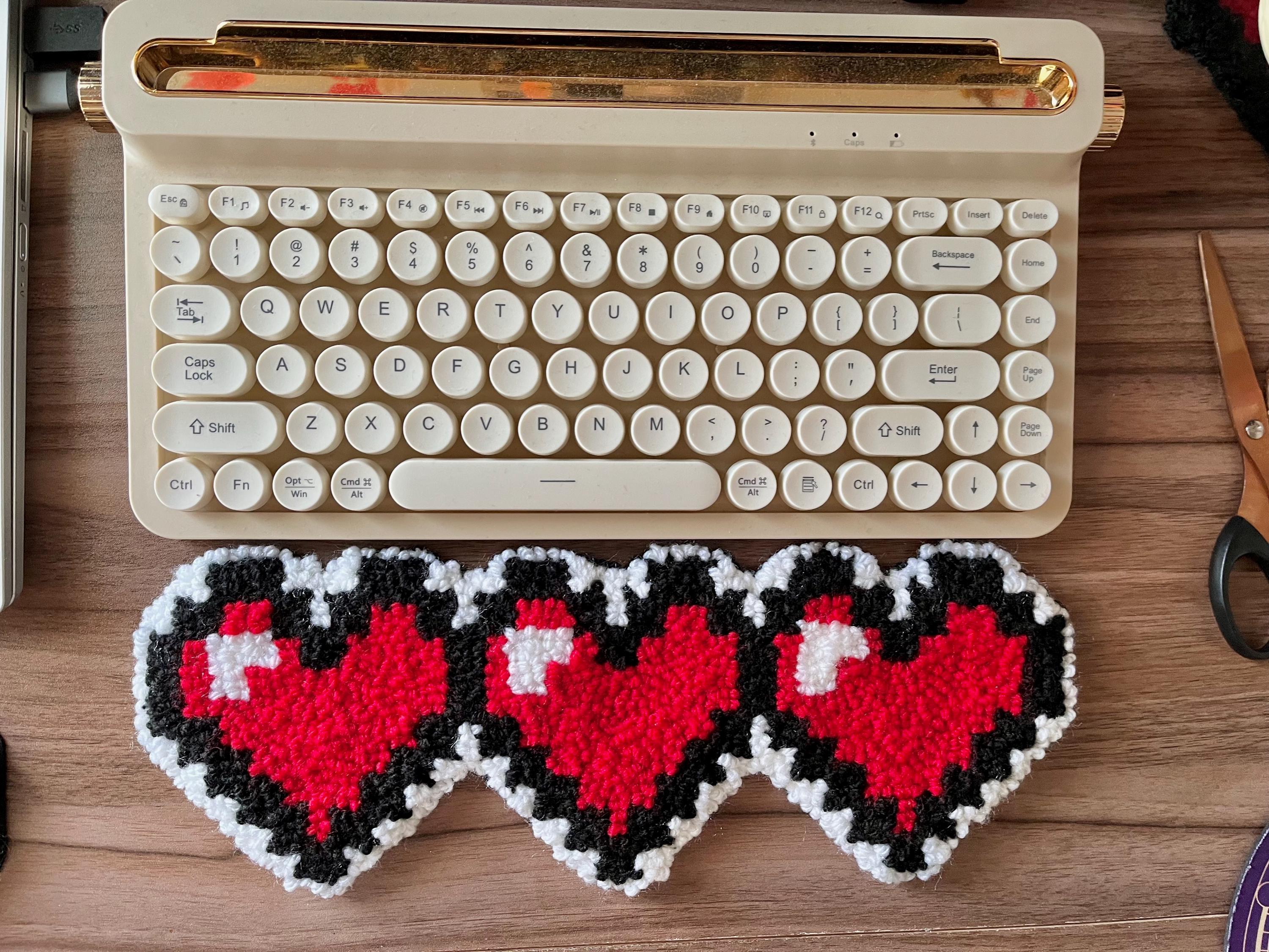 Pixel Hearts Keyboard Rug | Videogame Handmade Tufted Punch Needle Embroidery Gaming Gampad Rug