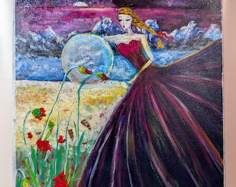 El Guardián de la Esfera de la Vida (013GS). Pintura original y única, acrílico sobre lienzo montado de 30/40 cm y 14 mm de espesor.