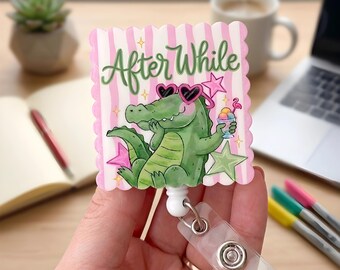 Divertente porta badge a forma di coccodrillo "Dopo un po'" Simpatico porta badge a forma di alligatore, clip per badge da infermiere, porta badge retrattile, regalo per colleghi