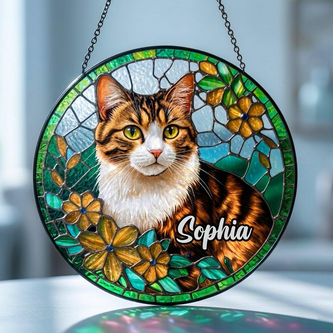 Custom Pet Portrait Stained Glass Suncatcher, Personalized Dog Cat ...