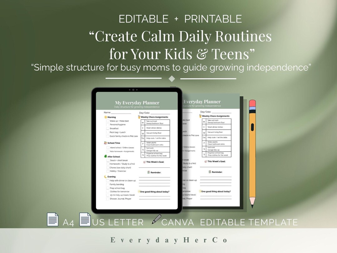 Teen Daily Routine Planner | Printable Schedule for Kids & Teens | Mom ...