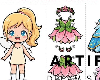 Afdrukbaar sjabloonvel Chibi Fairy Princess-papierpop
