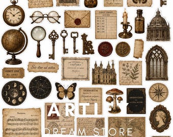 Elementos decorativos estilo "Dark Academia" / Elementos vintage recortados a mano, suministros para diarios creativos (descarga digital)