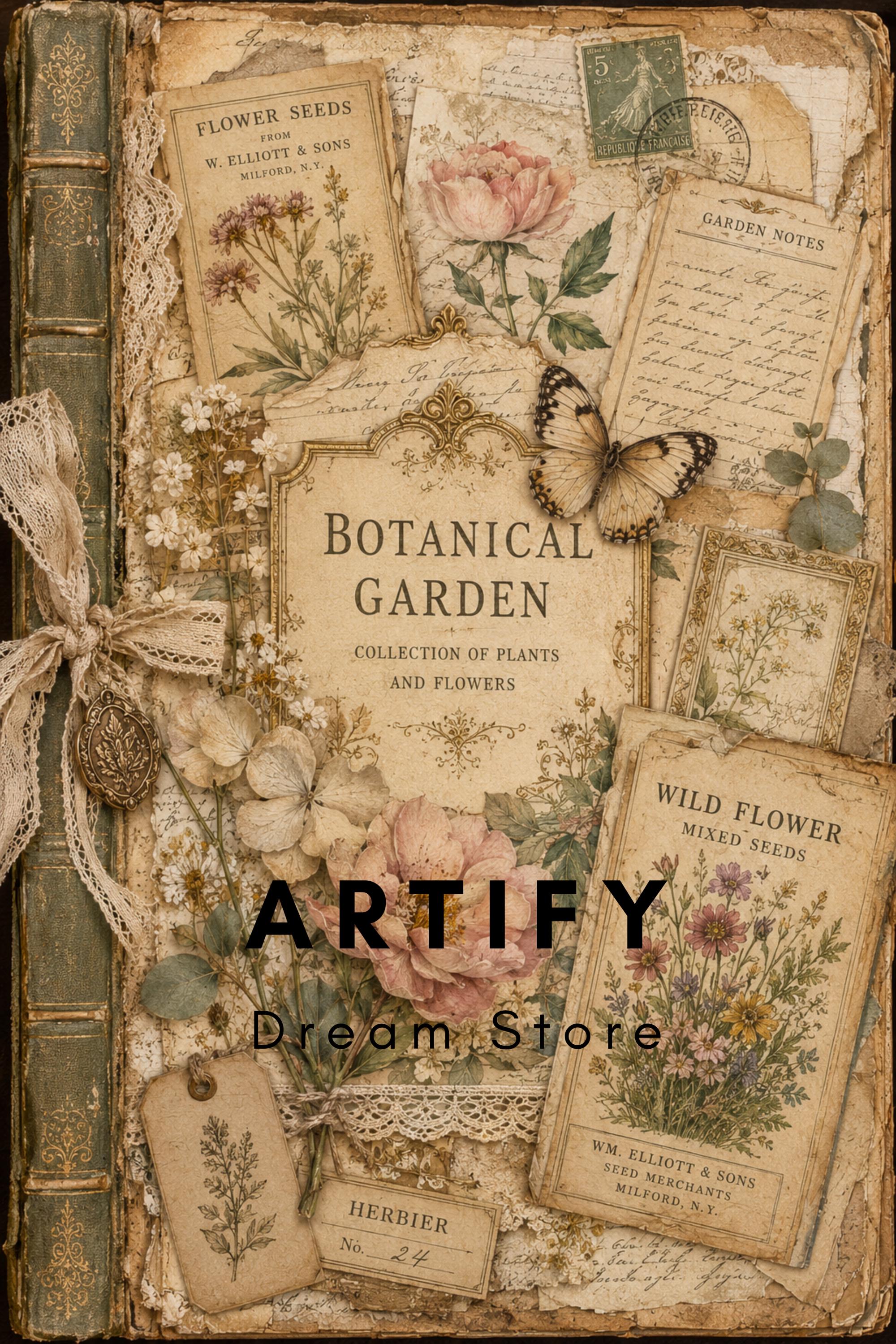 Vintage Botanical Garden Junk Journal Kit | Printable Pages & Ephemera ...
