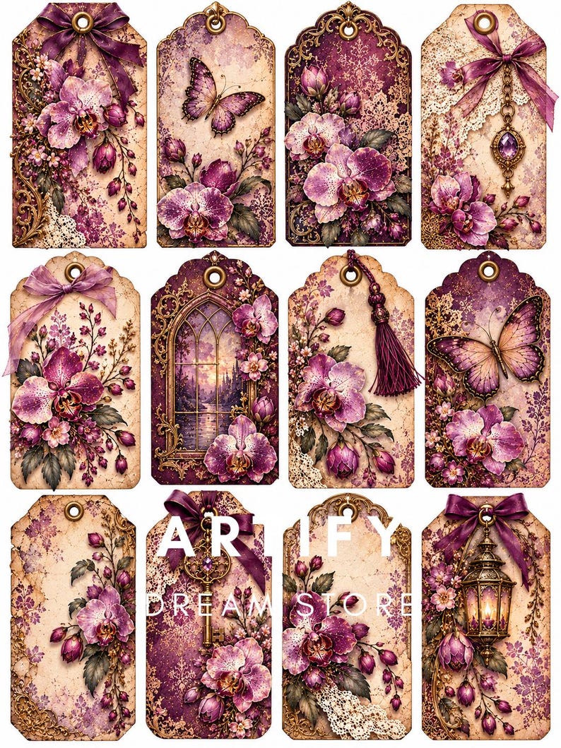 Twilight Orchid Junk Journal Kit, Purple Floral Ephemera, Vintage Fussy ...
