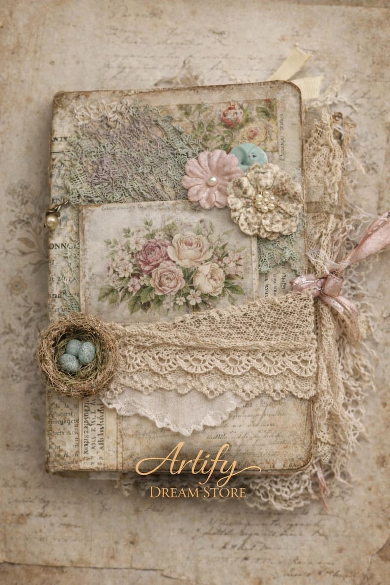 Vintage Shabby Chic Junk Journal Cover | Floral Victorian Printable ...