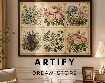 Botanische muurkunst set van 6 | Vintage botanische prints | Afdrukbare fotowand | Cottagecore-decor