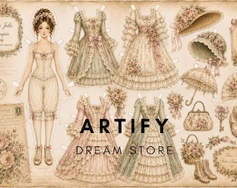 Kit de muñecas de papel imprimibles vintage / Estilo victoriano shabby chic / Artículos efímeros para diarios creativos estilo cottagecore