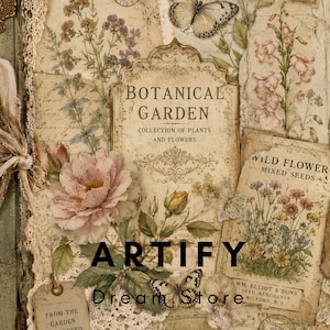 Kit de diario de recortes con temática de jardín botánico vintage / Páginas imprimibles y efímeros