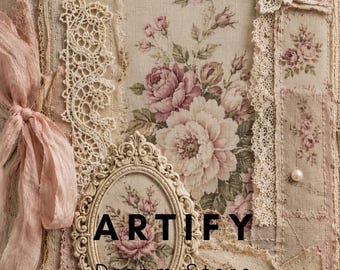 Kit de diario de estilo victoriano shabby chic floral / Papeles de imitación de tela, portada imprimible, páginas vintage y paquete de efímeros