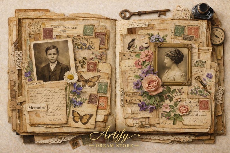 Vintage Junk Journal Printable Kit, Shabby Chic Ephemera Pack, Antique ...