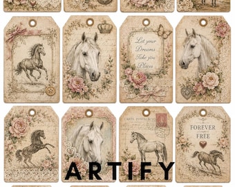 Etiquetas vintage para caballos / Artículos ecuestres de estilo shabby chic, diseño floral victoriano (descarga digital)