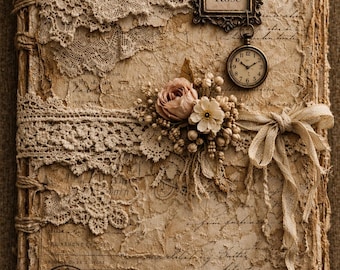 Paquete de artículos para diario creativo estilo shabby chic / Páginas de álbum de recortes con encaje vintage / Kit imprimible de efímeros florales