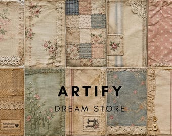 Juego de papeles imprimibles con efecto de tela, efímeros para diario estilo shabby chic (descarga digital)