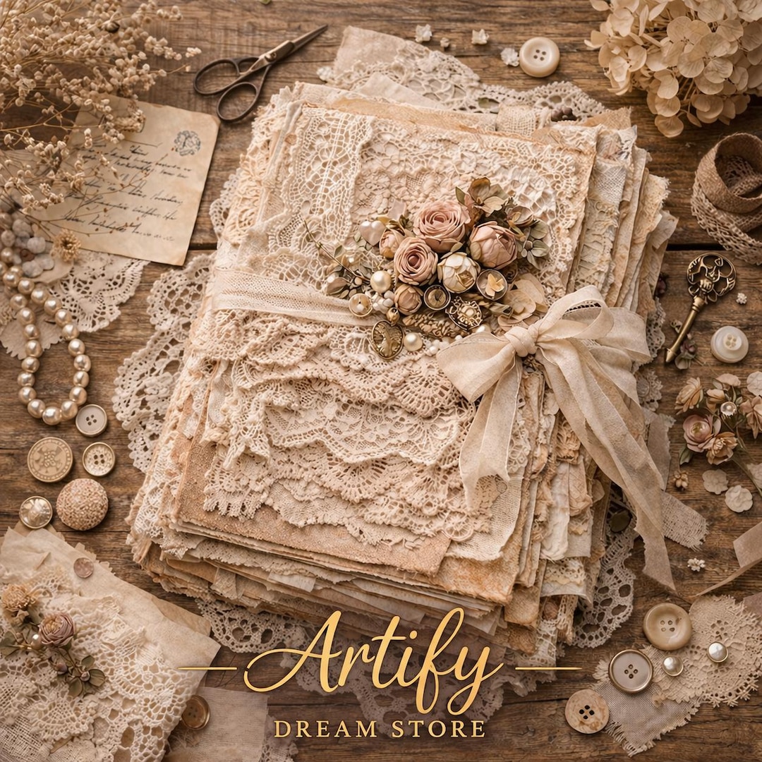 Vintage Lace Junk Journal Cover & Pages | Shabby Chic Floral Ephemera ...