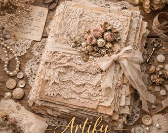 Cuaderno de recortes con encaje vintage / Artículos efímeros estilo shabby chic / Papeles de scrapbooking florales antiguos / Páginas de diario imprimibles