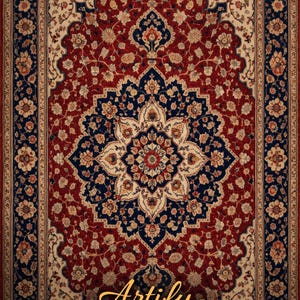 Vintage Persian Tabriz Rug Printable, Antique Oriental Medallion Wall Decor, Digital Download