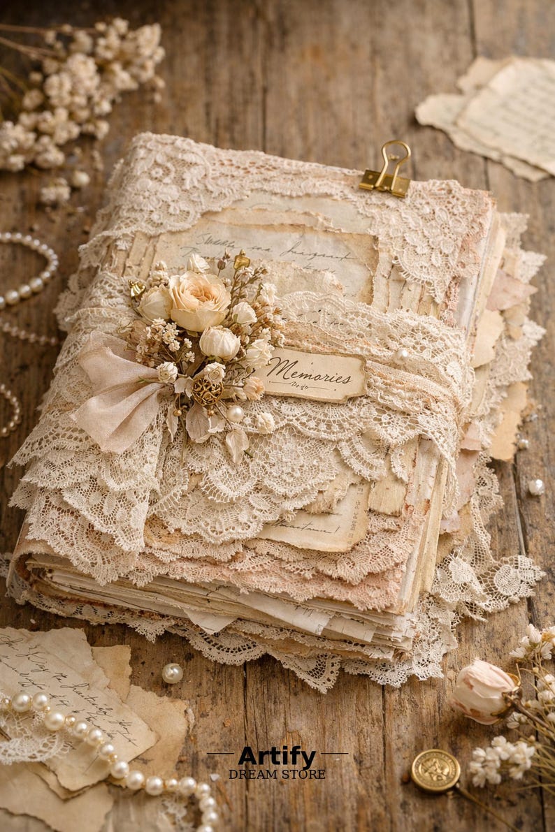 Vintage Junk Journal Covers Bundle, Shabby Chic Lace Floral Scrapbook ...