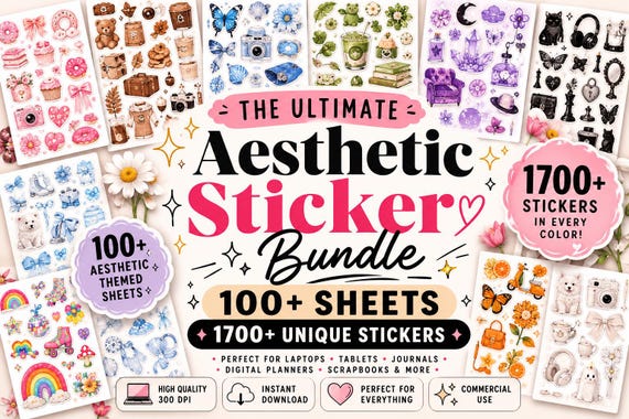 1700+ Printable Stickers Bundle, 100+ Sheets (Digital Download)