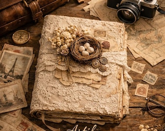 Vintage Lace Junk Journal | Shabby Chic Handmade Journal | Boho Scrapbook Diary | Antique Ephemera Journal | Memory Book Gift