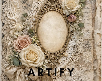 Heirloom Lace Junk Journal Kit, Vintage Shabby Chic Ephemera Pages (Digital Download)