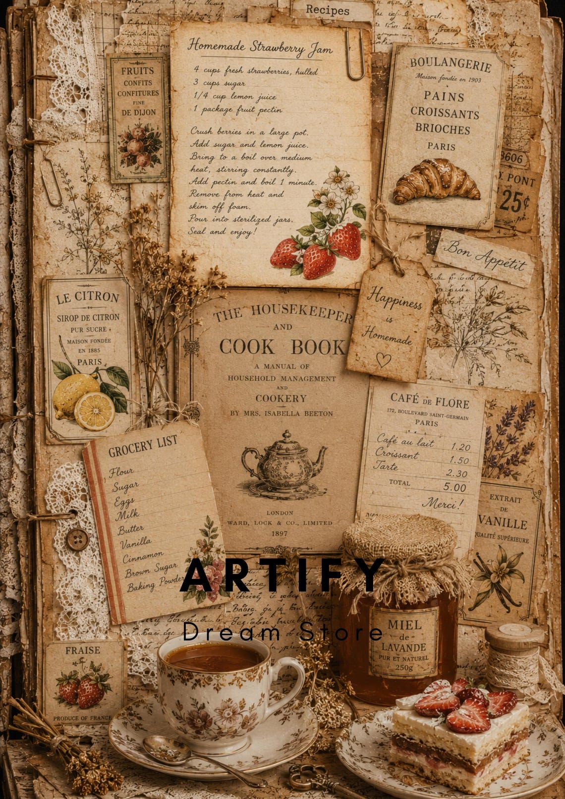 Vintage Food Junk Journal Pages Bundle, Printable Recipe Ephemera Kit ...