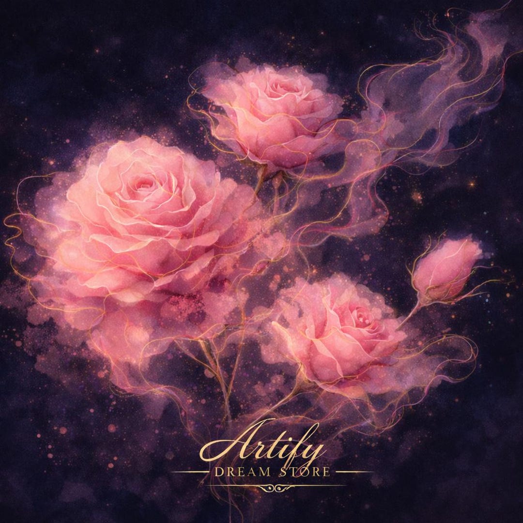Pink Rose Galaxy Art Print, Romantic Floral Nebula Wall Decor