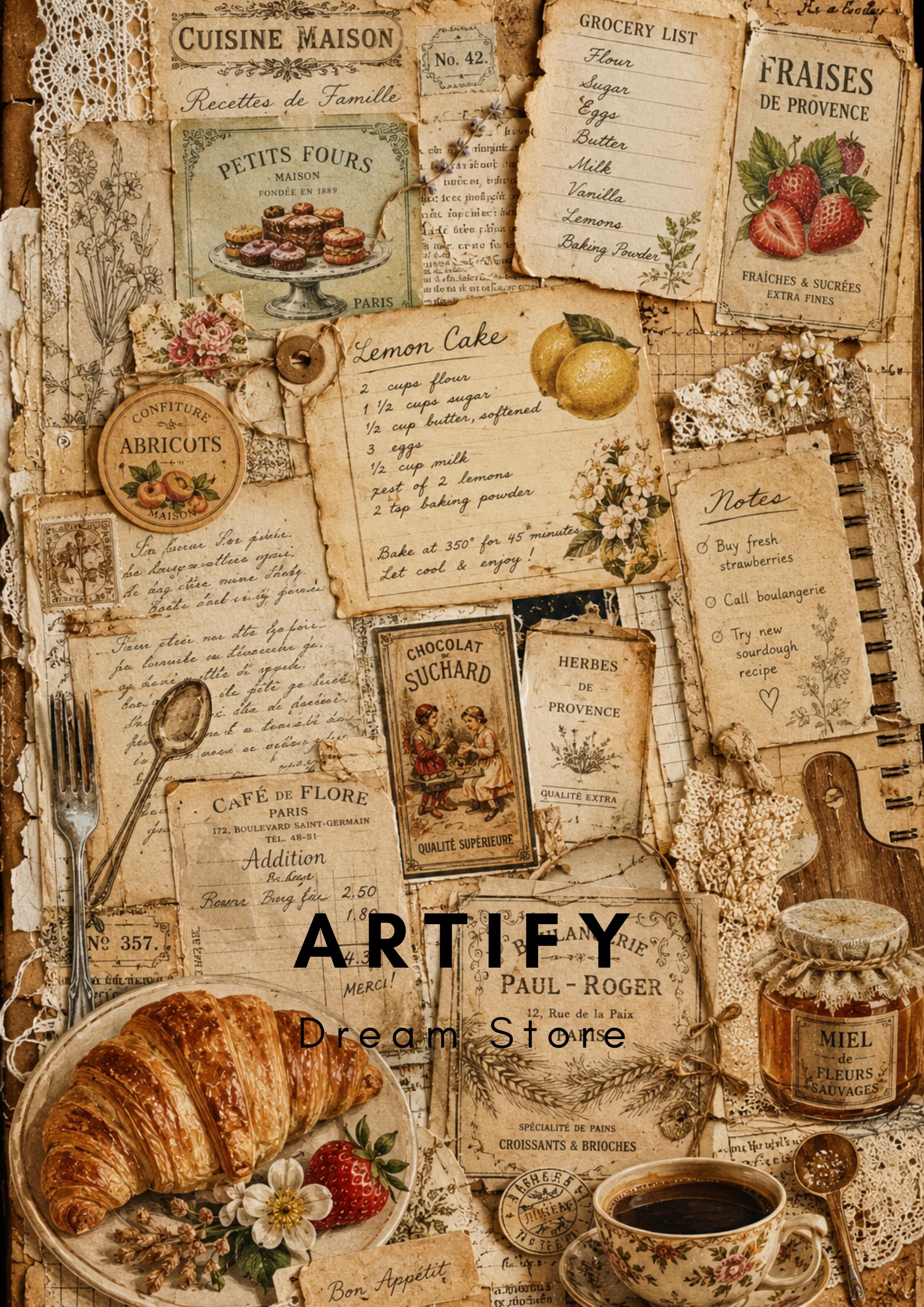 Vintage Food Junk Journal Pages Bundle, Printable Recipe Ephemera Kit ...