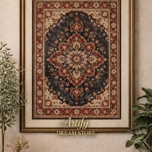 Vintage Persian Tabriz Rug Printable, Antique Oriental Carpet Wall Decor, Digital Download