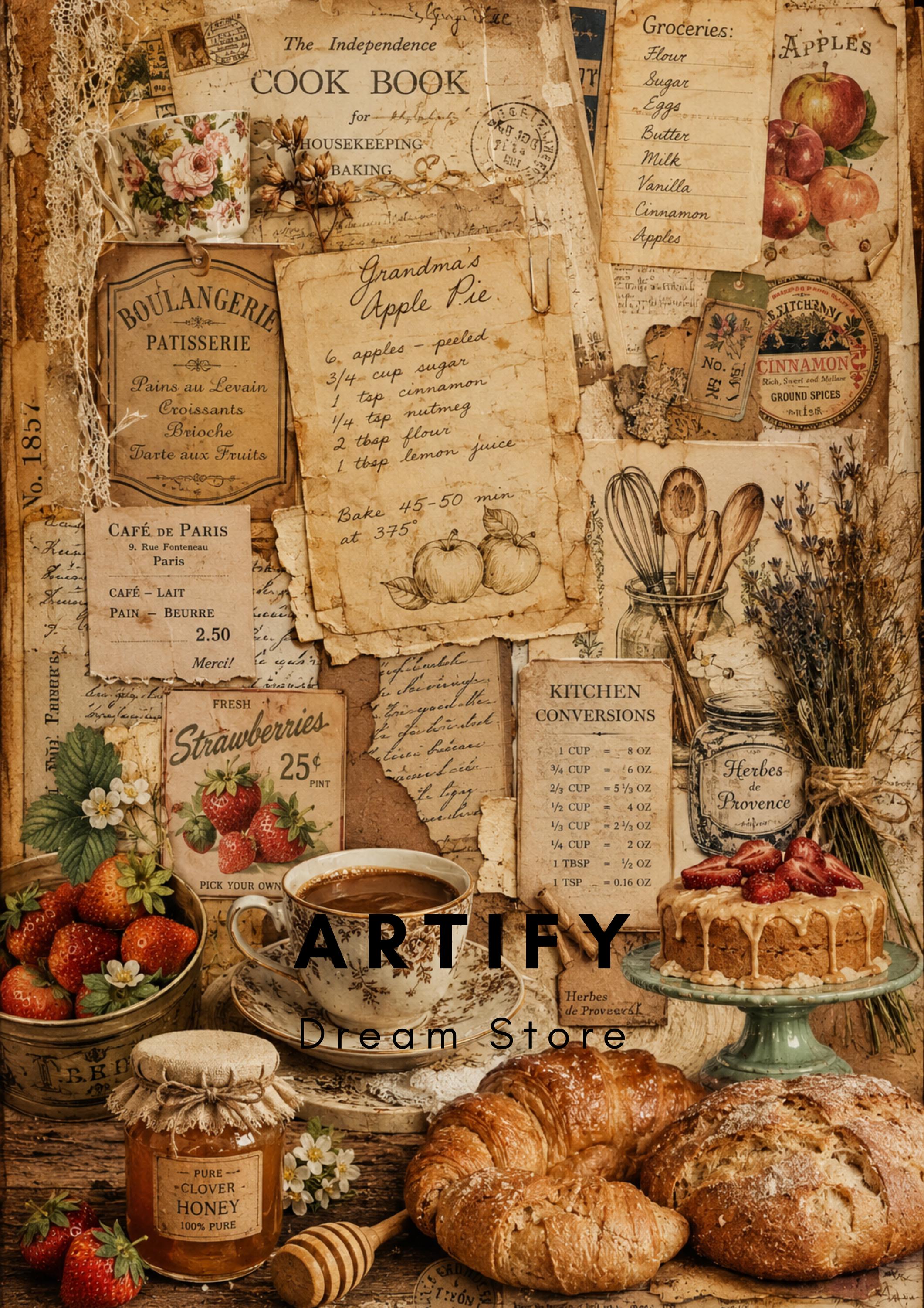 Vintage Food Junk Journal Pages Bundle, Printable Recipe Ephemera Kit ...
