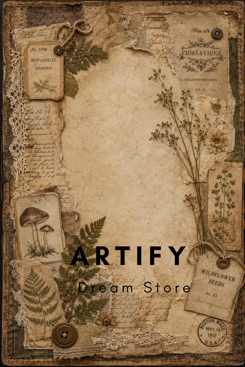 Rustic Botanical Junk Journal Pages | Vintage Ephemera Scrapbook Papers ...