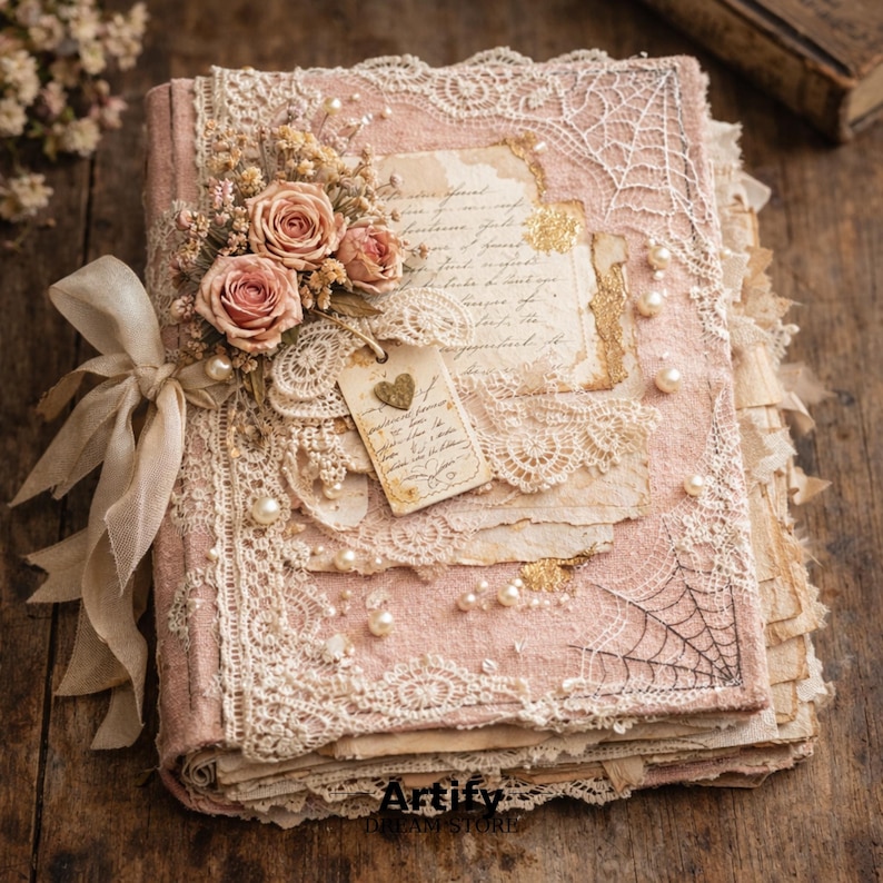 Vintage Junk Journal Covers Bundle, Shabby Chic Lace Floral Scrapbook ...