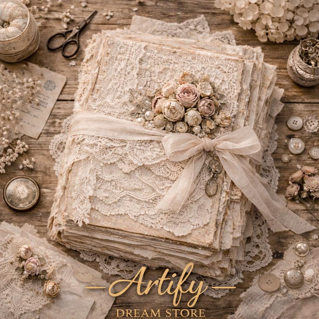 Vintage Lace Junk Journal Cover & Pages | Shabby Chic Floral Ephemera ...