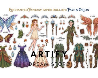 Afdrukbare papieren poppenset elfen en elfen Fantasy Princess digitaal poppenvel Mix en match magische aankleedknutselen