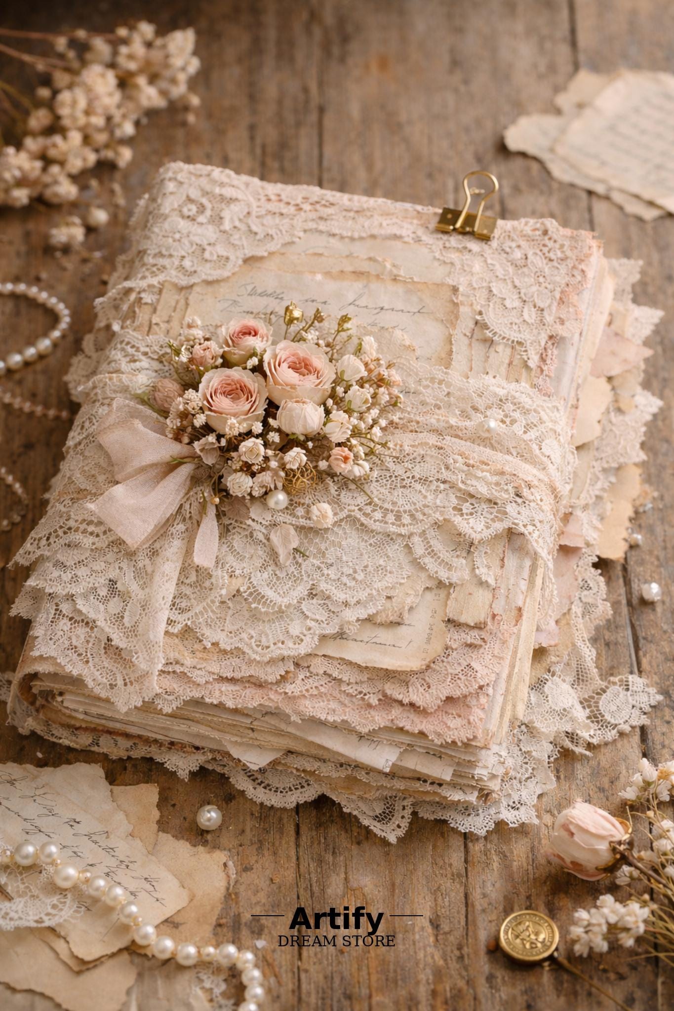 Vintage Junk Journal Covers Bundle, Shabby Chic Lace Floral Scrapbook ...