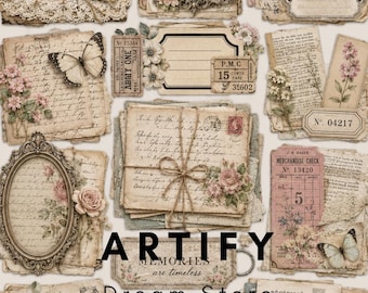 Láminas de collage de efímeros vintage en capas / Kit imprimible para diario creativo / Efímeros florales de estilo shabby chic