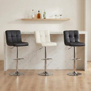 Leather Bar Stools - Set of 2, Adjustable Counter Height Stool with Back, Swivel Kitchen Bar Stool with Footrest for Countertop & Island