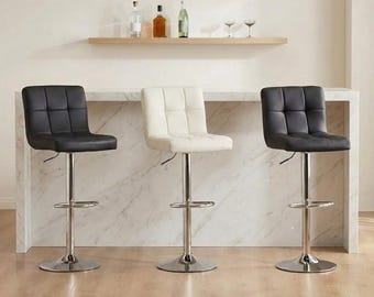 Leather Bar Stools - Set of 2, Adjustable Counter Height Stool with Back, Swivel Kitchen Bar Stool with Footrest for Countertop & Island