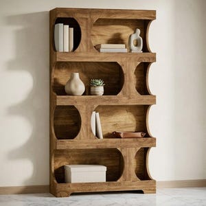 Librería moderna - Estantería abierta, librería moderna de madera de 4 niveles, librería abierta independiente con almacenamiento vertical, ahorra espacio, madera maciza